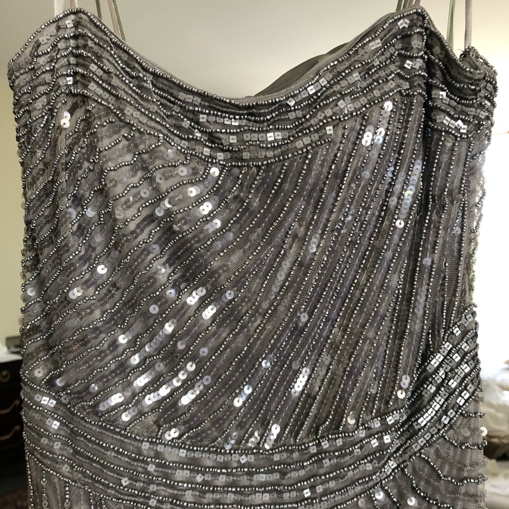 Aidan Mattox silver beaded dress spaghetti strap